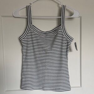 Striped Ribbed Tank Top - White and Dark Green
